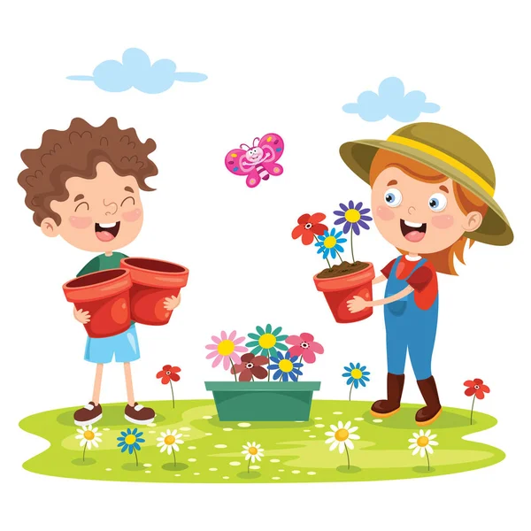 Μικρά Παιδιά Κηπουρική Και Φύτευση — Διανυσματικό Αρχείο