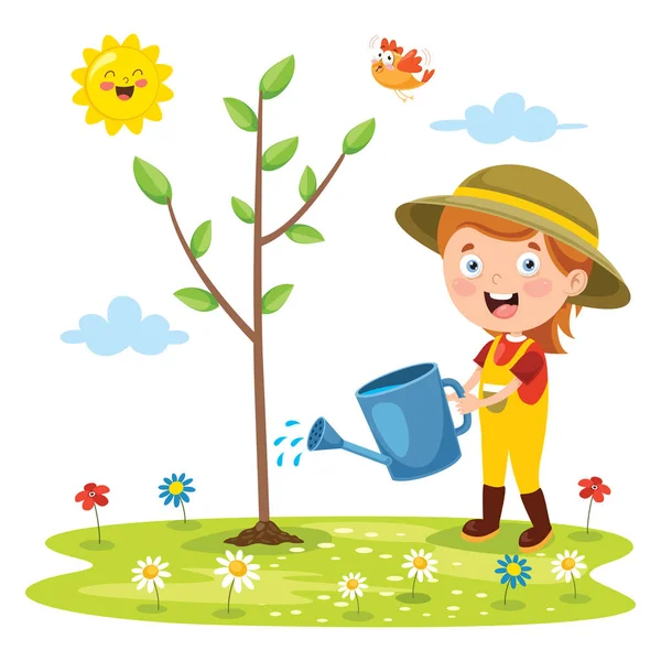Kisgyermekek Kertészkedés Ültetés — Stock Vector