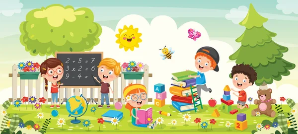 Los Niños Escuelita Estudian Parque — Vector de stock