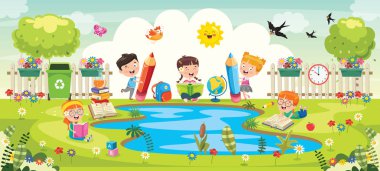 Park 'ta Küçük Okul Çocukları Okuyor
