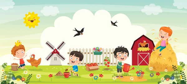 Jardinería Plantación Niños Pequeños — Vector de stock