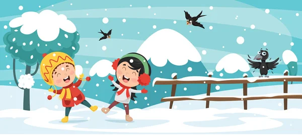 Діти Грають Взимку — стоковий вектор