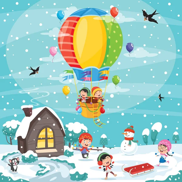 Діти Грають Взимку — стоковий вектор