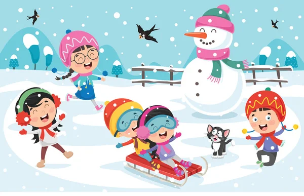 Children Playing Winter — Stock Vector