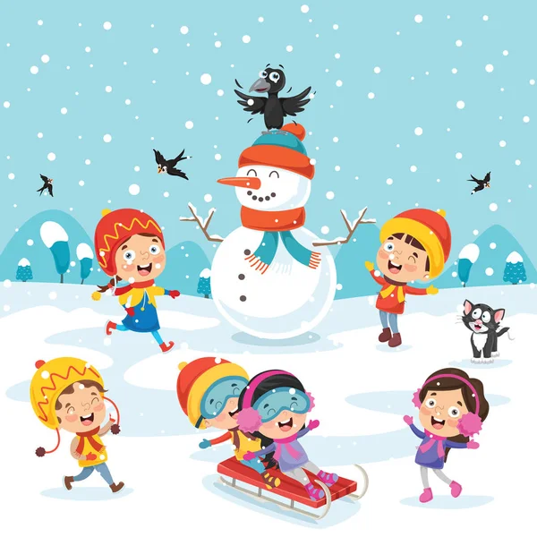 Children Playing Winter — Stock Vector