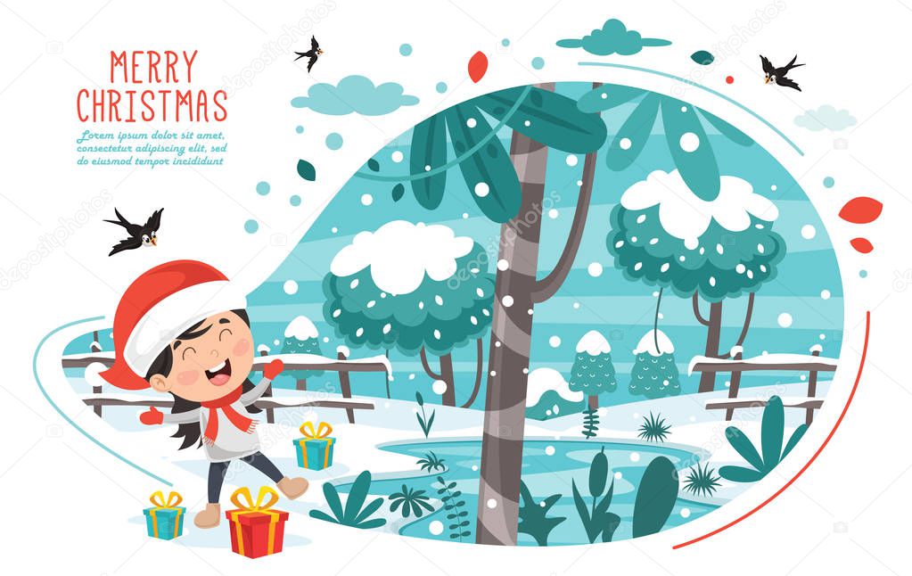 Christmas Greeting Card Design With Cartoon Characters