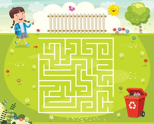 Laberinto Juego Ilustración Para Niños — Vector de stock