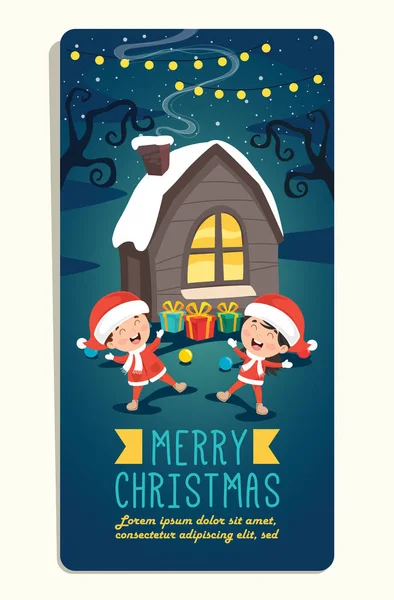 Conception Carte Voeux Noël Avec Des Personnages Bande Dessinée — Image vectorielle