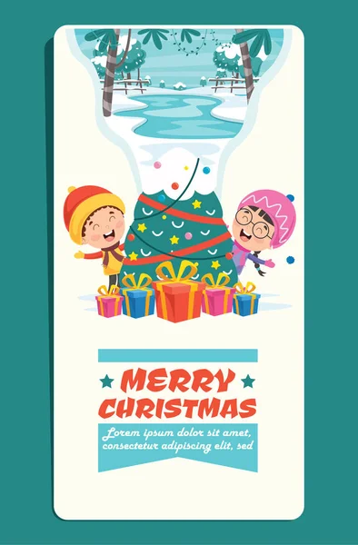Design Cartão Saudação Natal Com Personagens Desenhos Animados —  Vetores de Stock