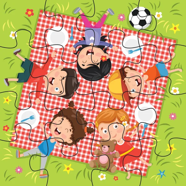 Puzzle Game Illustrazione Bambini Pronti Stampa — Vettoriale Stock