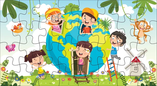 Puzzlespiel Illustration Für Kinder Druckreif — Stockvektor