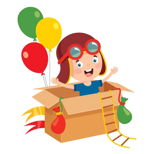 Happy Kid Jouer Avec Des Costumes Carton — Image vectorielle