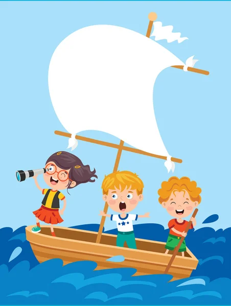 Teknedeki Sevimli Küçük Çocuklar — Stok Vektör
