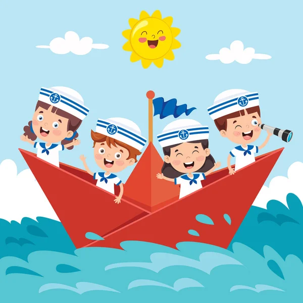 Lindos Niños Pequeños Uniforme Marinero — Vector de stock