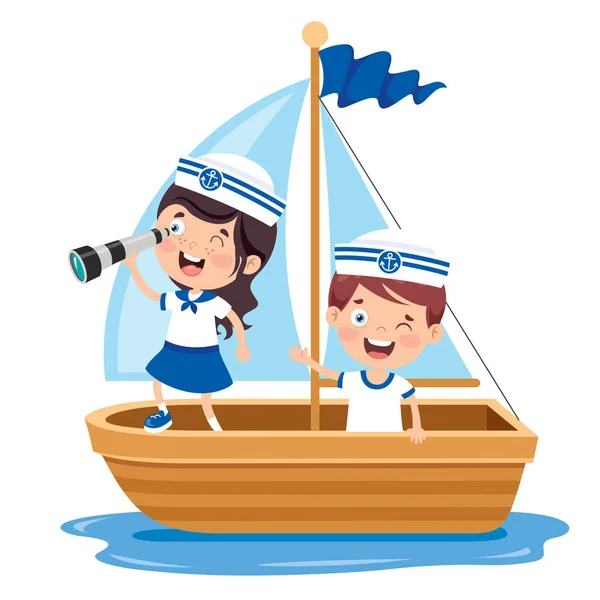 Leuke Kleine Kinderen Sailor Uniform — Stockvector