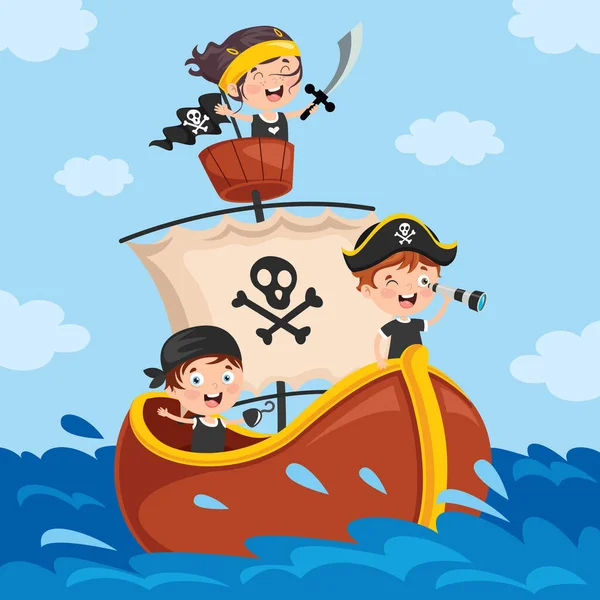 Mignon Petit Pirate Enfants Posant — Image vectorielle