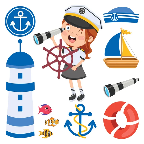 Denizci Üniformalı Şirin Çocuklar — Stok Vektör