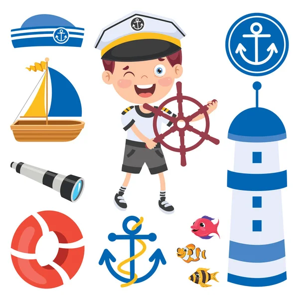 Leuke Kleine Kinderen Sailor Uniform — Stockvector