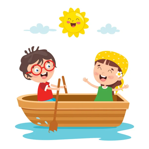 かわいいボートの上の子供たち — ストックベクタ