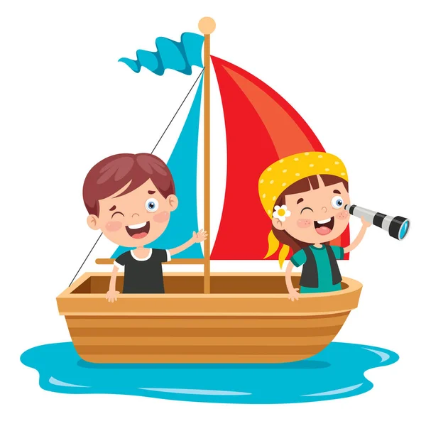 Niedliche Kleine Kinder Auf Dem Boot — Stockvektor