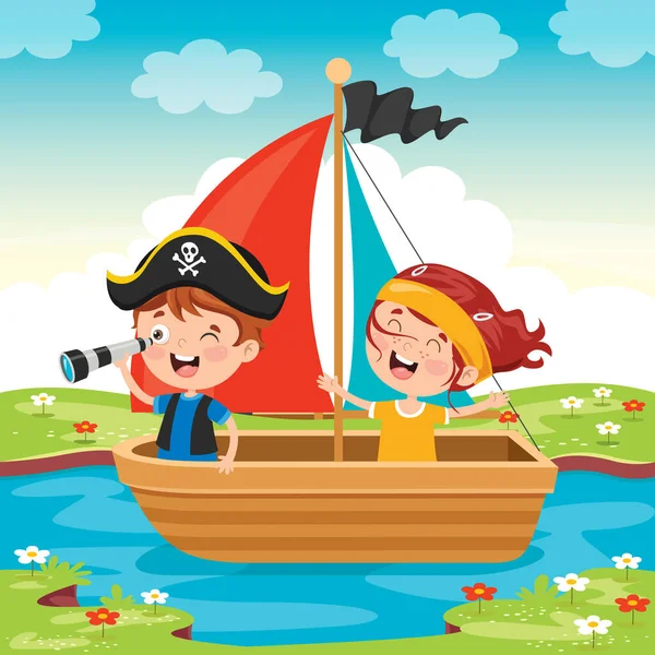 Leuke Kleine Kinderen Boot — Stockvector