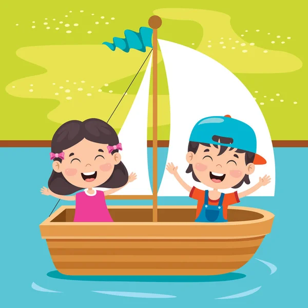Söta Små Barn Båten — Stock vektor