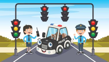 Polis memurları komik arabalı poz veriyor.