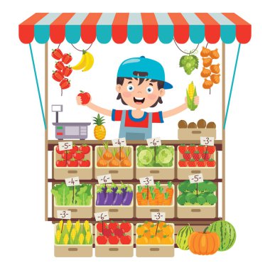 Green Grocer Shop With Various Fruits And Vegetables clipart