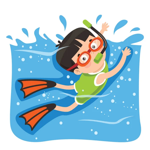Little Cartoon Character Diving Ocean — Stock Vector