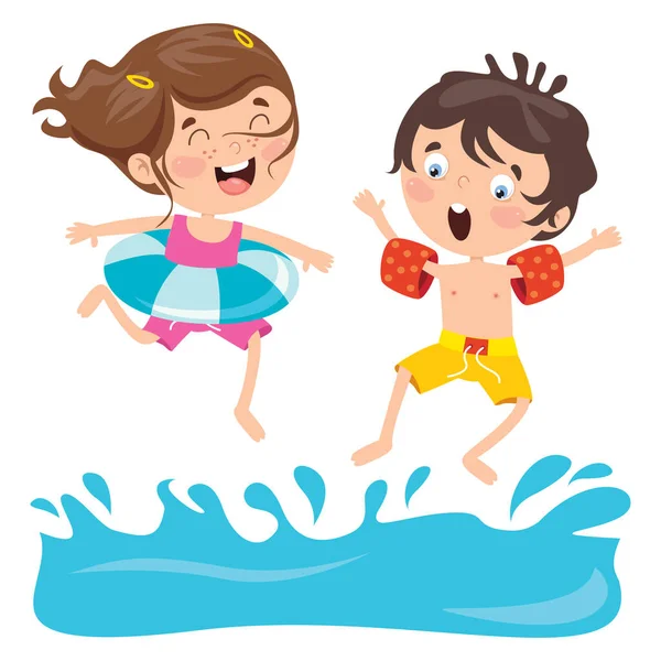 Personajes Dibujos Animados Saltando Agua — Vector de stock