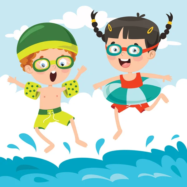 Cartoon Characters Jumping Water — Stock Vector