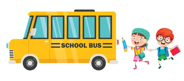 Niños Felices Autobús Escolar — Vector de stock