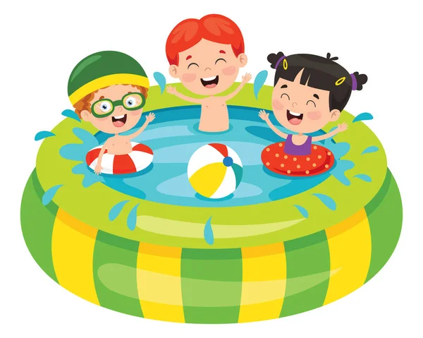 Crianças Nadando Uma Piscina Inflável — Vetor de Stock