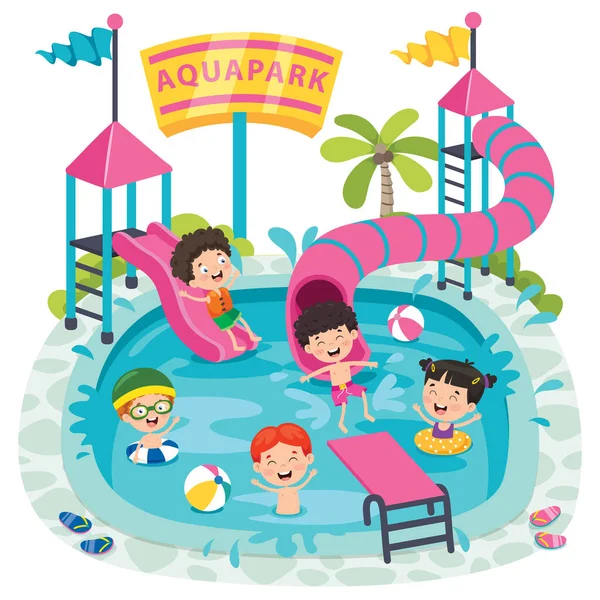 Aqua Parkban Úszó Gyerekek — Stock Vector