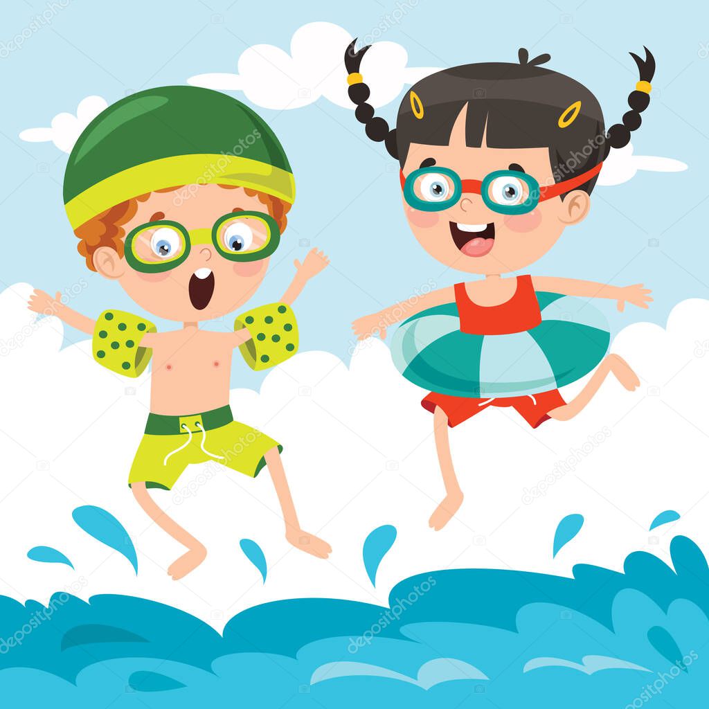 Cartoon Characters Jumping Into Water