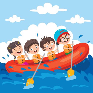 Rafting yapan küçük çocuklar grubu.