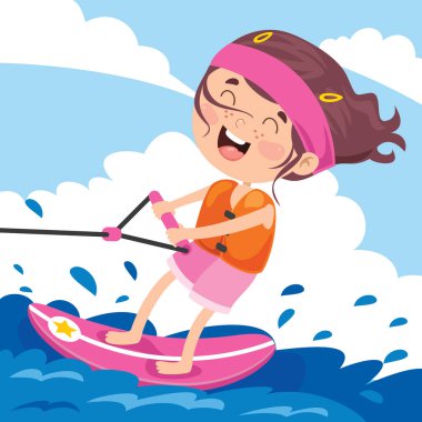 Happy Cartoon Character Surfing At Sea clipart