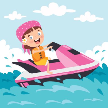 Komik Çizgi Film Karakteri Jet Ski sürüyor