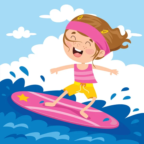 Happy Cartoon Character Surfing Morzu — Wektor stockowy