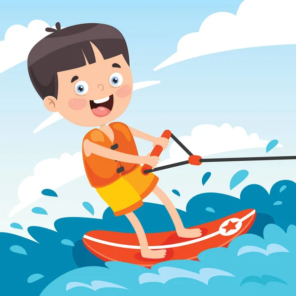 Happy Cartoon Character Surfing Sea — Stockový vektor