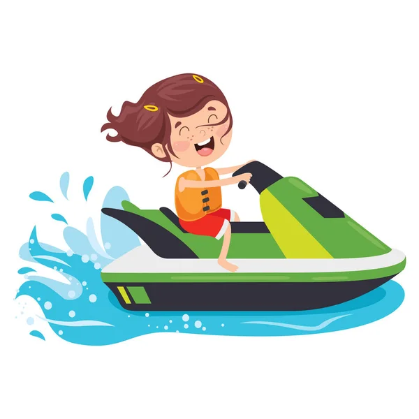 Funny Cartoon Character Riding Jet Ski — Stock Vector