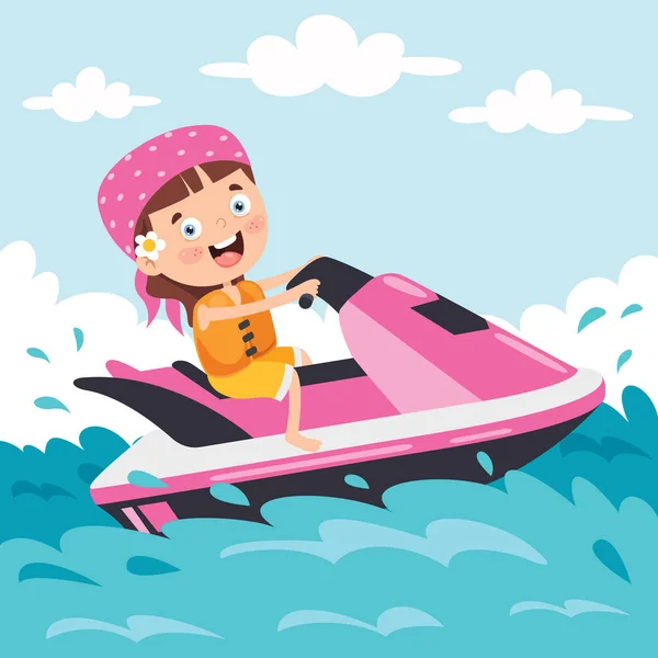 Vicces Rajzfilm Karakter Lovaglás Jet Ski — Stock Vector