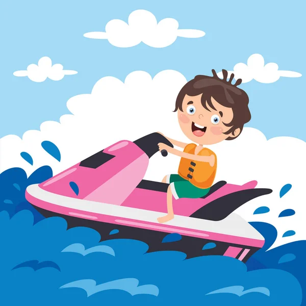 Lustige Cartoon Figur Beim Jet Ski Fahren — Stockvektor