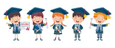 Cartoon Happy Kid In Graduation Costume clipart