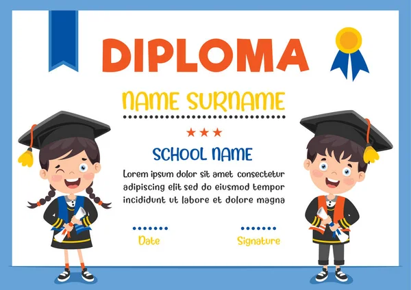 Certificado Diploma Para Niños Edad Preescolar Primaria — Vector de stock