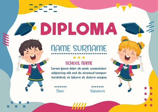 Certificado Diploma Para Niños Edad Preescolar Primaria — Archivo Imágenes Vectoriales