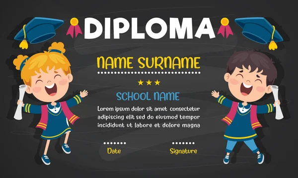 Diploma Certificate Preschool Elementary School Kids — Stock Vector