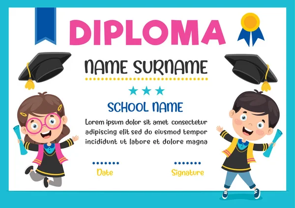 Certificato Diploma Bambini Delle Scuole Materne Elementari — Vettoriale Stock