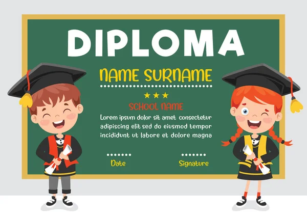 Diploma Certificate Preschool Elementary School Kids — Stock Vector