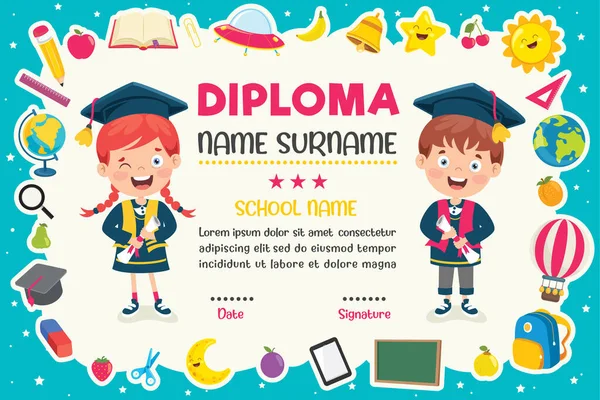 Certificado Diploma Para Niños Edad Preescolar Primaria — Archivo Imágenes Vectoriales